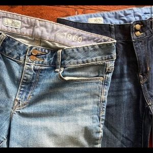 2 pairs Gap 1969 Jeans Perfect Boot Cut. One light pair, one dark pair.